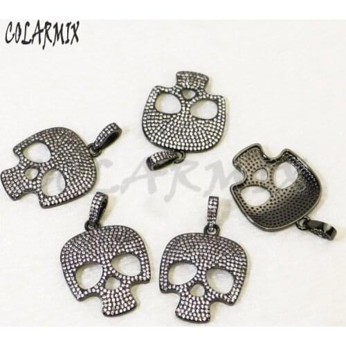 4 Pcs Fashion skull Halloween jewelry micro pave Cubic Zircon Black Skull pendant jewelry pendant 5927