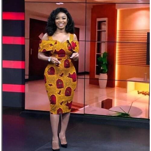 African Clothes 2019 Elegant Print African Dresses for Women Office Lady Plus Size Bandage Bodycon Pencil Dress Robe High Qualit