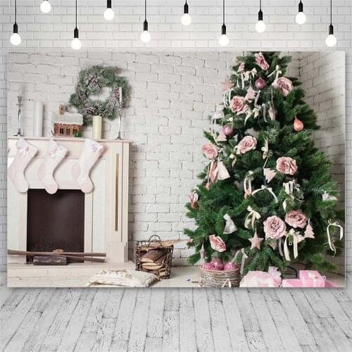 Avezano Christmas Backdrops Tree Winter Mistletoe Wreath Fireplace Sock Decoration Photography Background Photo Studio Photozone