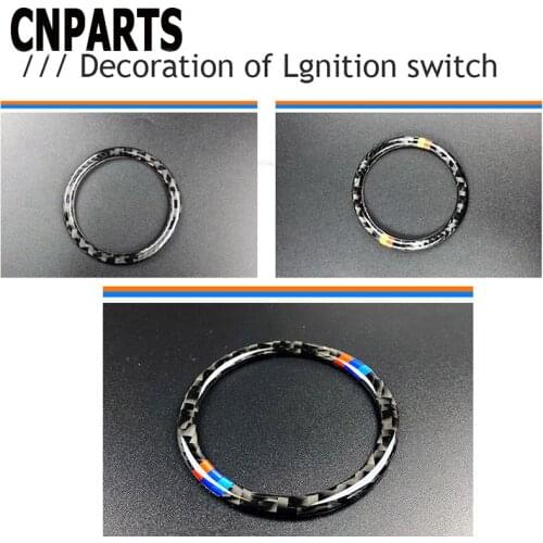 CNPARTS For BMW 5 Series E60 2008-2010 Car Carbon Fiber Stickers Center Console Start Stop Engine Ignition Knob Key Hole Rings