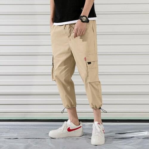 New Cropped trousers summer harem pants mens loose trend sportswear casual pants mens Loose Drawstring joggers pants K003