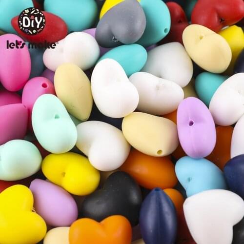 Lets Make BPA Free 100pc Silicone Beads For Necklaces BPA Free Baby Teether Heart Teething Beads Silicone Teether Toy For Kids