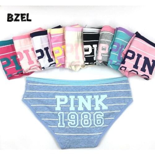 BZEL New Sexy Solid Color Printing PINK Sports Panties Seamless Mid-Waist Soft Cotton Briefs Comfort Breathable Lady Lingerie