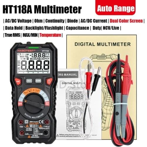 HABOTEST HT118A Digital Multimeter 6000 counts Auto Ranging AC/DC voltage meter NCV Tester with LCD Backlight Flashlight