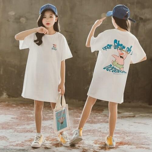 Kids Girls Cartoon Print Patrick Star Long Tops Short Sleeve Cotton T-shirt 6 8 10 12 years