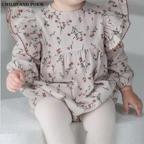 Baby Girls Romper Clothes Newborn Spring Floral Princess Baby Romper Jumpsuits Long Sleeve Toddler Baby Girl Jumpsuit Playsuit