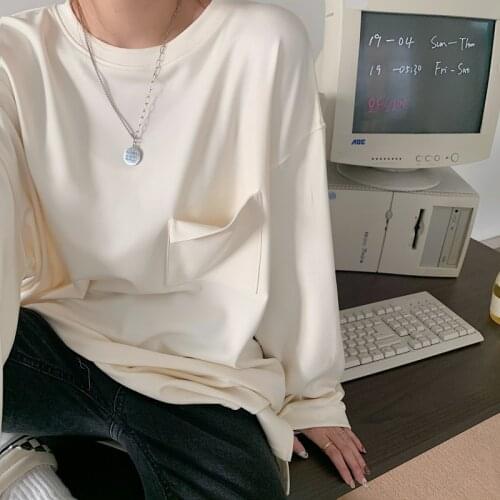 Colorfaith New 2021 Women Spring Autumn T-shirt Bottoming Basic Fashionable Pockets Korean Thicken Wild Oversize Tops T2611