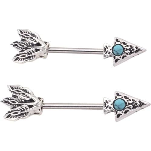 JUNLOWPY Cool Tree Spike Turqoise Piercing Nipple Ring 14G Septum Nose Piercing Women Nipple Piercings Body Jewelry Pircing