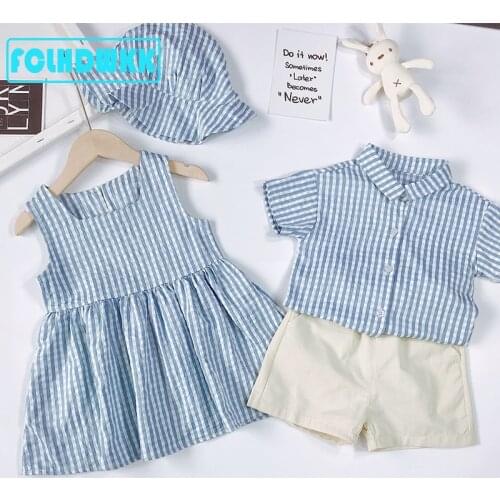 2020 Summer Children Clothing Sets 2pcs Girls Dresses Boys Suits Shirt+Pants Kids Siblings Toddler Clothes 12M-5Y girls boys