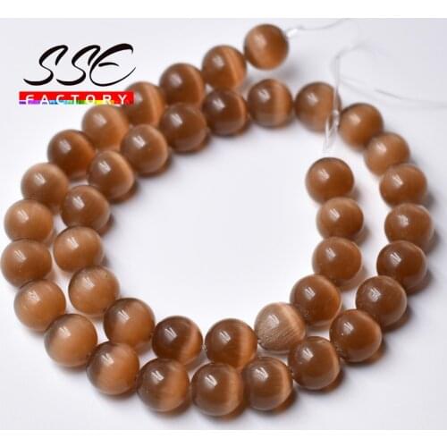 Brown Cat Eye Beads Hight Quality Smooth Round Loose Beads For Jewelry Making Opal Stone DIY Bracelet 15" Strand 4 6 8 10 12 mm