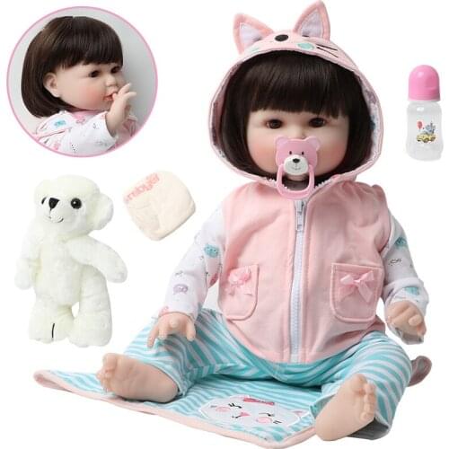 56 CM reborn toddler princess girl doll adorable Lifelike Baby Bonecas bebe doll reborn baby doll toys kids Gifts with a Bear