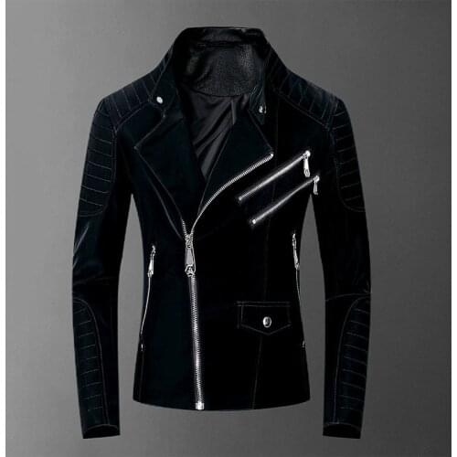 KIOVNO Men Punk Zipper Leather Jackets Coats Motorcycle Faux Leather Short Jackets Outwear Male Clothing