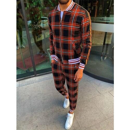 Mens Spring And Autumn Suit 3D Striped Plaid Fashion Joker Casual Jacket Sweatshirt Bunched Feet Slim Trousers