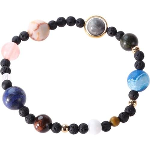 New Cosmic Galaxy Planets Bracelet for Women Men Natural Stone Elastic Bracelet Constellation Bracelet for Universe Lover