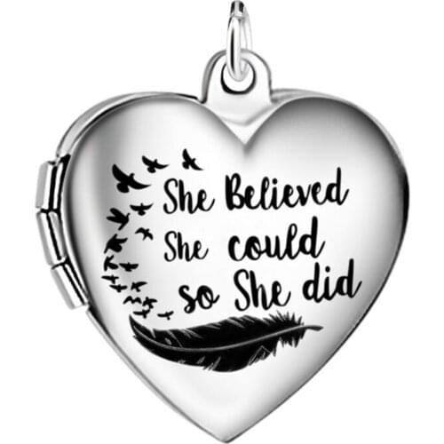 Stainless Steel She believed she could so she did Heart-shaped Necklace Locket Photo Frame Pendants For Women Charm Jewelry Gift