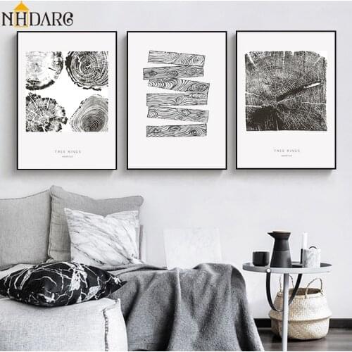 Nordic Tree Rings Wood Cut Black White Posters and Prints Canvas Print Painting Art Wall Pictures for Living Room Home Decor