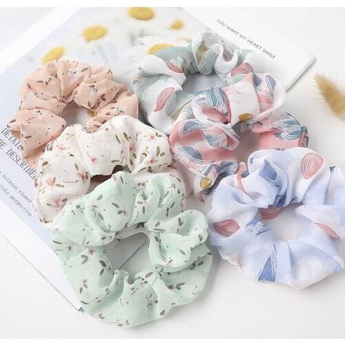 Q 2021 Fashion Multicolors Print Scrunchies Women Girls Elastic Hair Bands Rubber Band Hair Accessories Ponytail Holder Headwear