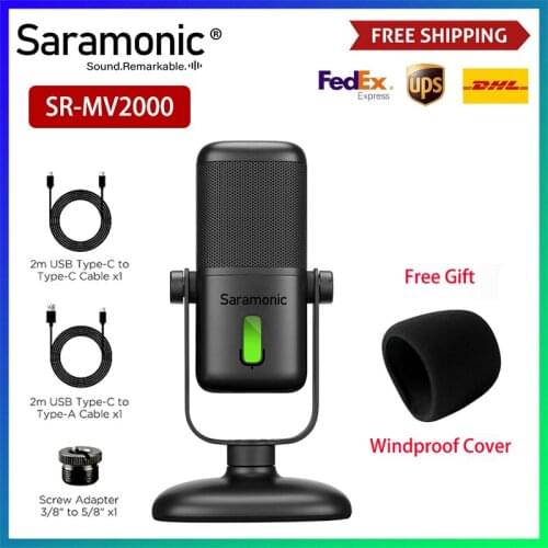 Saramonic SR-MV2000 USB-C Mobile Phone Universal Desk Microphone Mic Recording Real Time Play Back Monitor Type-c