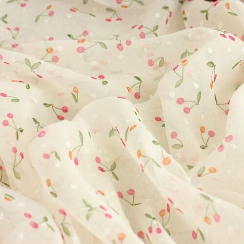 Dress Chiffon Swissdot cherry Printed Soft dress fabric swiss dot Tilda craft fabric dress skirt Childrens clothing material