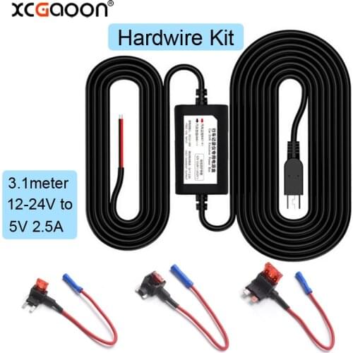 XCGaoon 12V-24V To 5V 2.5A Mini Micro USB Car Dash Camera Charger Adapter Hard Wire DVR Hardwire Kit for XiaoMi 70Mai YI 360