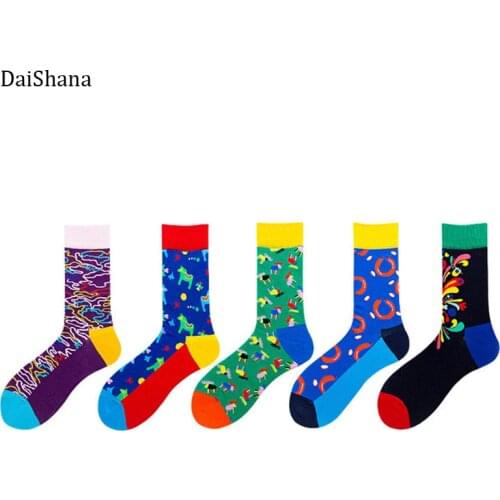 1 Pair Unisex Cotton Socks Colorful Funny Socks Abstract Art Animal Patten Ethnic Style Stockings personality Socks Mens Socks