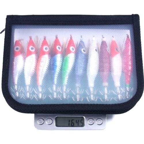 10PCS Squid Hook 9.1g-10cm Wood Shrimp Octopus Cuttlefish Bait Fishing Lure Luminous Lure Tackle Sea Fishing Lure Box Pesca
