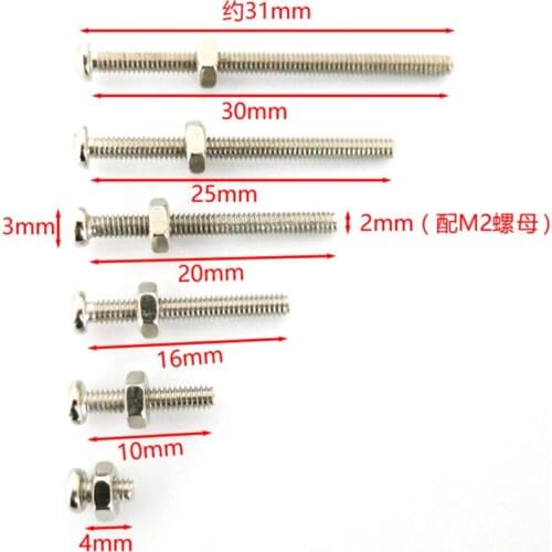 100pcs Nuts Bolts Set M2 Screw Stainless Threaded Rod Length 4/10/12/25/30mm Round Head Cross High-strength Household Fixing