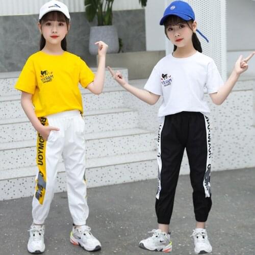2021 Summer Girls Outfits White T-Shirt & Pants 2pcs Child sports sets 6 8 10 12 Year Teen Kids Girl Clothes Casual Tracksuit
