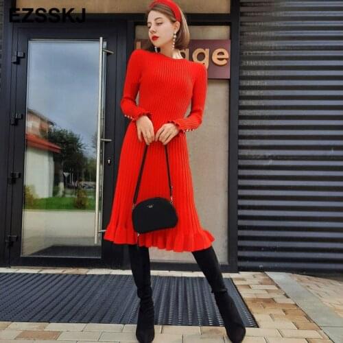 2021 autumn winter thick Mermaid sweater dress elegant knit Trumpet dress women slim midi dress Female chic knit elegant dress