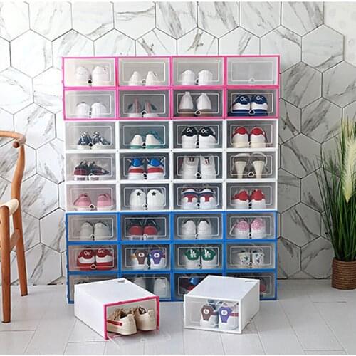 6PCS/10PCS Thickened Plastic Shoe Box Combination Flip Shoes Transparent Drawer Case Storage Boxes Shoe Organizer Dust-Proof