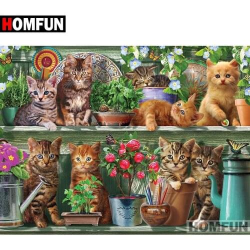 HOMFUN Full Square/Round Drill 5D DIY Diamond Painting "Animal cat" Embroidery Cross Stitch 5D Home Decor Gift A07418