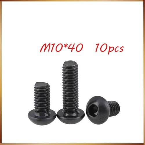 Free Shipping 10pcs M10x40 mm M10*40 mm yuan cup Half round pan head black grade 10.9 carbon Steel Hex Socket Head Cap Screw