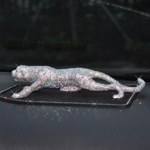 Sparkling Leopard Full Rhinestone Luxury Home Decor Lucky Feng Shui Miniature Figurines Car Interior Home Decoration Accessories