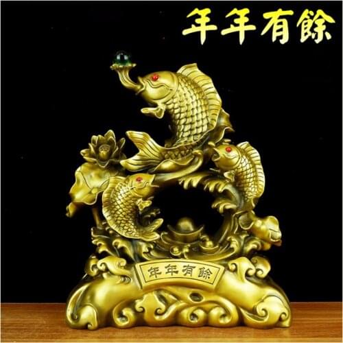 40CM large Southeast Asia HOME Company SHOP Efficacious Talisman GOOD LUCK Recruit Money Golden Fish FENG SHUI copper statue