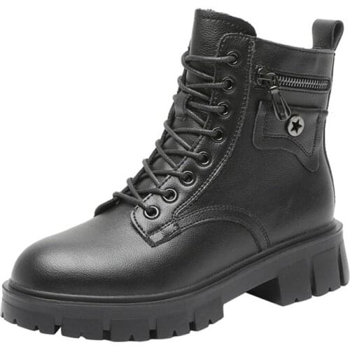 Martin Boots Women Heels Genuine Leather Platform Shoes for Women Nice Ankle Boots Female Black Designer Shoes Woman Wedges Pop