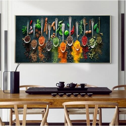 Canvas Painting Grains Spices Spoon Vegetable Cooking Food Fruit Kitchen Wall Art Painting for Living Room Home Decor