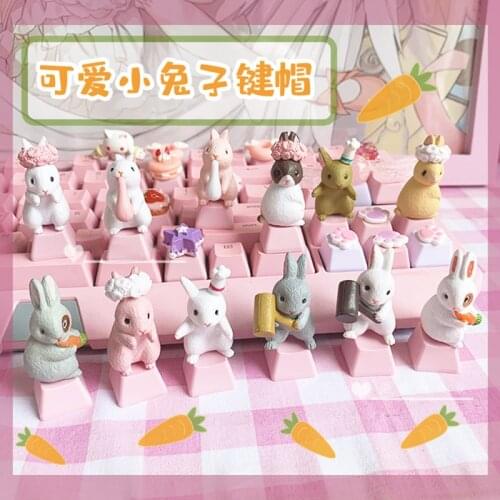 Key Caps for Rabbit 3d Model Pink Dedicated Handmade Keyboard Buttons Anime Cartoon Personality Stereo Pbt Keycaps