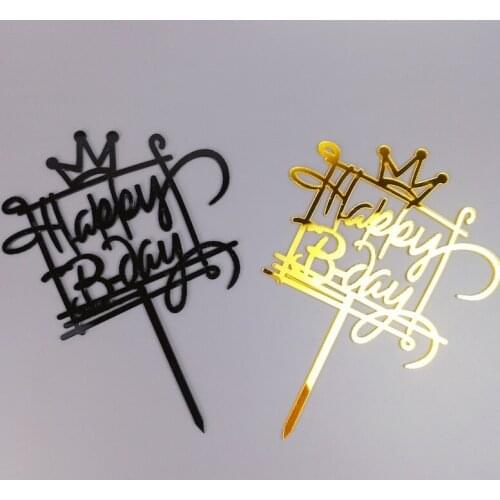 Crown Acrylic Birthday Cake Topper Creative Gold Happy Birthday Cake Topper Supplies for Kids Birthday Party Cake Decorations