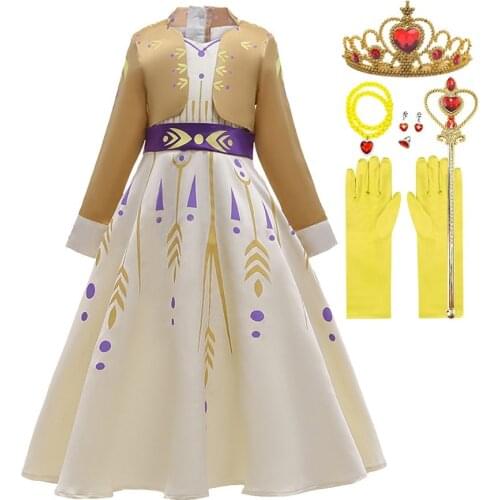 Little Girl Princess Costume Kids Anna Dress Baby Girl Snow Queen Costume Anna Wig Children Cosplay Christmas Costume 3-12 Years