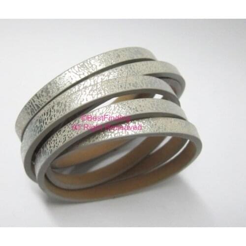 5x2mm Metallic silver leather cord 5mm Flat leather cord