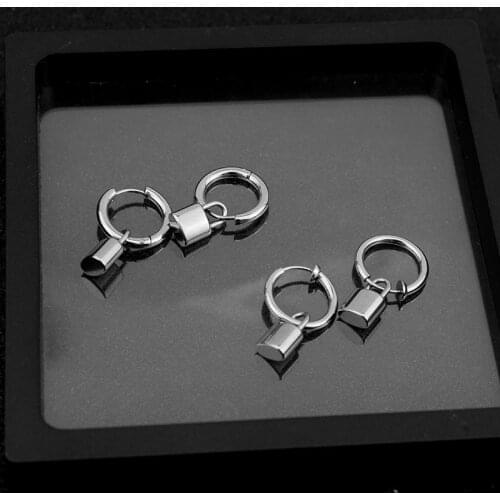 Stainless Steel Lock Men Stud Earrings South Korean Star of the Same Paragraph Trendy Earrings KPOP Ornament Wholesale