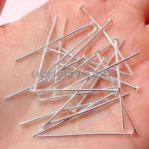 Set of 1000pcs silver tone or specified colors head pins T Pins 30mm Silver Plated
