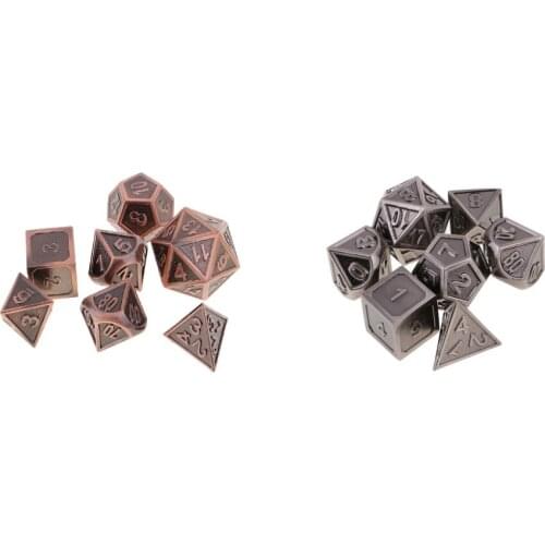 7 Dice Set Funny Zinc Alloy Multi Sided Dices For D&D RPG Games Antique Nickel/Copper Picnic Camping Travelling Kids Adults Game
