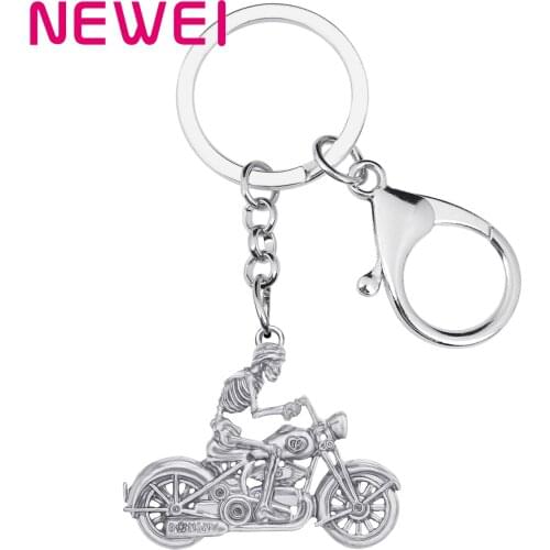 Newei Halloween Antique Gold Plated Motorcycle Skull Keychains Skeleton Keyring Jewelry For Women Men Kid Gift Purse Decoration