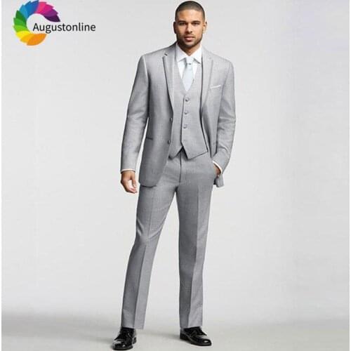 Gentle Grey Men Suits Wedding Suit Groom Tuxedo 3 Piece Jacket+Pants+Vest Slim Fit Bunsiness Man Blazer Prom Ternos