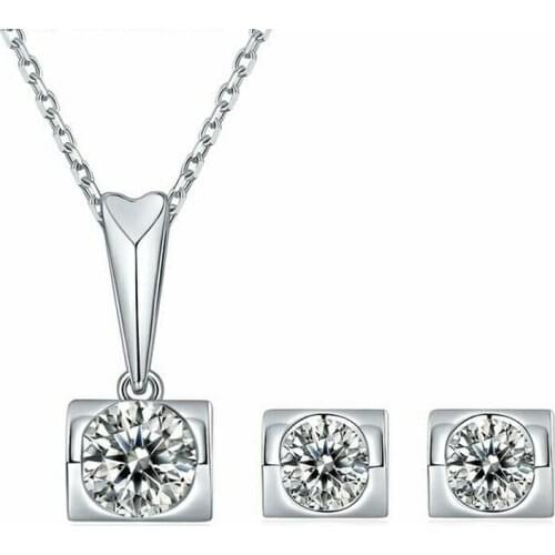OTIY Sterling Silver White Gold Round VVS Moissanite Luxry Necklace Wedding Engagement Diamond Jewelry Set Earrings For Women