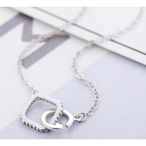 Sole Memory Geometric Circle Square Zircon Pendant 925 Sterling Silver Clavicle Chain Female Necklace SNE388