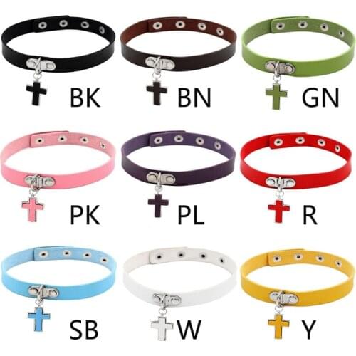 Punk Collar Choker Necklace The Cross Pendant Leather Necklace for Men Women Gift