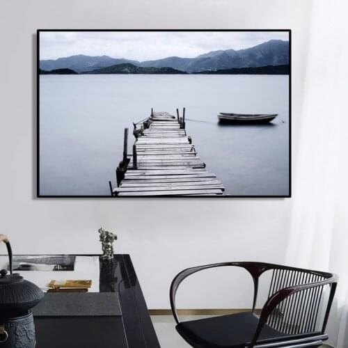 Modern Landscape Posters and Prints Wall Art Canvas Painting Wooden Bridge Pictures for Living Room Home Decoration No Frame