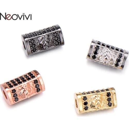 Neovivi Dog Lion Charms for Jewelry Making Rectangle Micro Pave CZ Zircon Charms Copper Spacer Beads Women Men Bracelets Craft